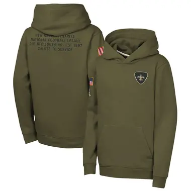 Youth Olive New Orleans Saints 2025 Salute to Service Club Fleece Hoodie